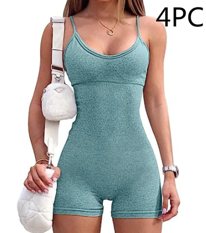 Spaghetti Strap Shorts Jumpsuit Sports Yoga Workout Tight Romper Women Fashion Fitness Sportwear