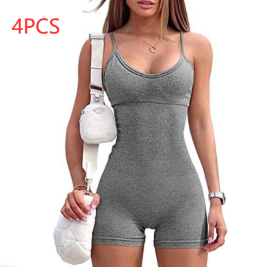 Spaghetti Strap Shorts Jumpsuit Sports Yoga Workout Tight Romper Women Fashion Fitness Sportwear